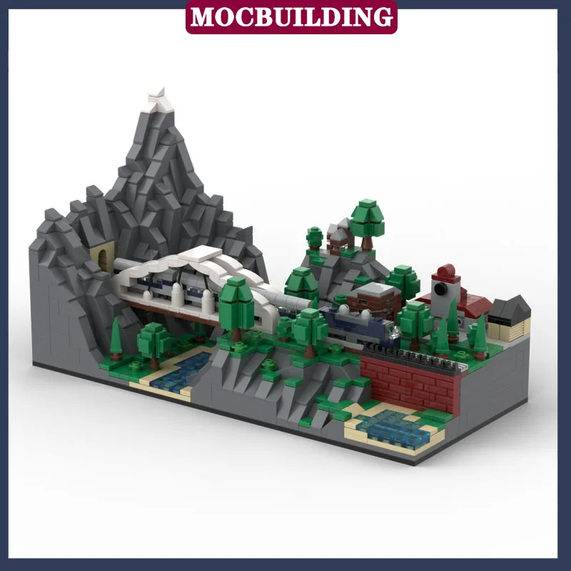 

MOC City Street View Mountain Train Диорама Строительные блоки DIY Пейзаж Рельс Локомотив Коллекция игрушек Подарки