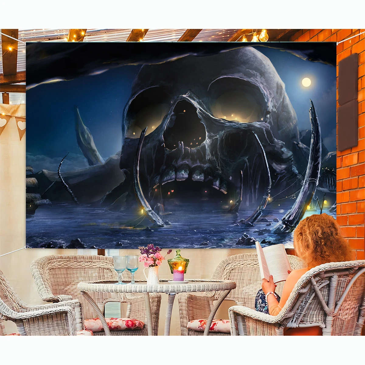 Treasure Hunt Backdrop Ghost Skull Island Pirate Ship Bay Banner Haunted Game House Party Decorations Photography Room Decor