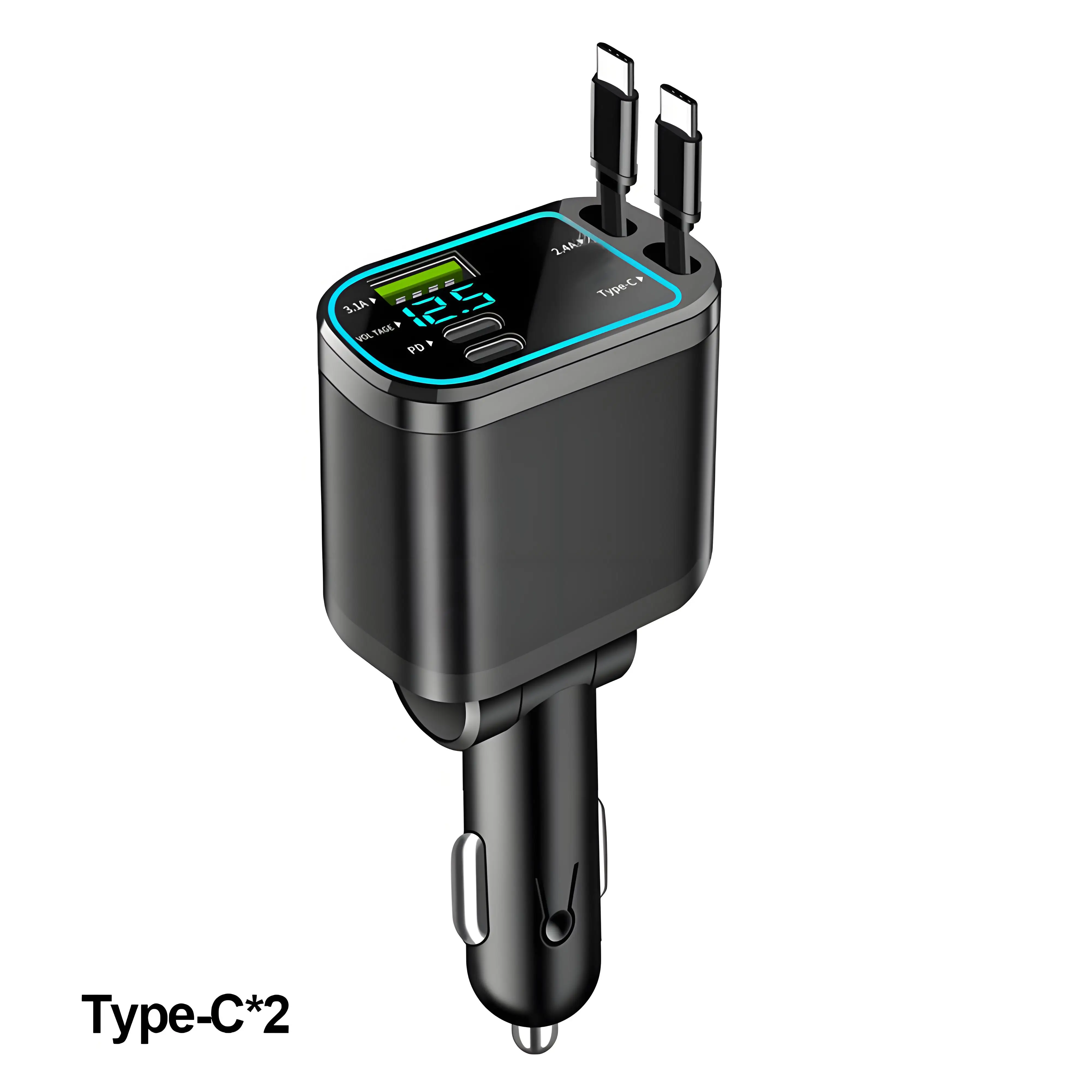 120 W einziehbares Autoladegerät mit Dach, Sternenlicht, USB-C-Kabel, Schnellladegerät, Zigarettenanzünder-Adapter für iPhone, Huawei, Samsung