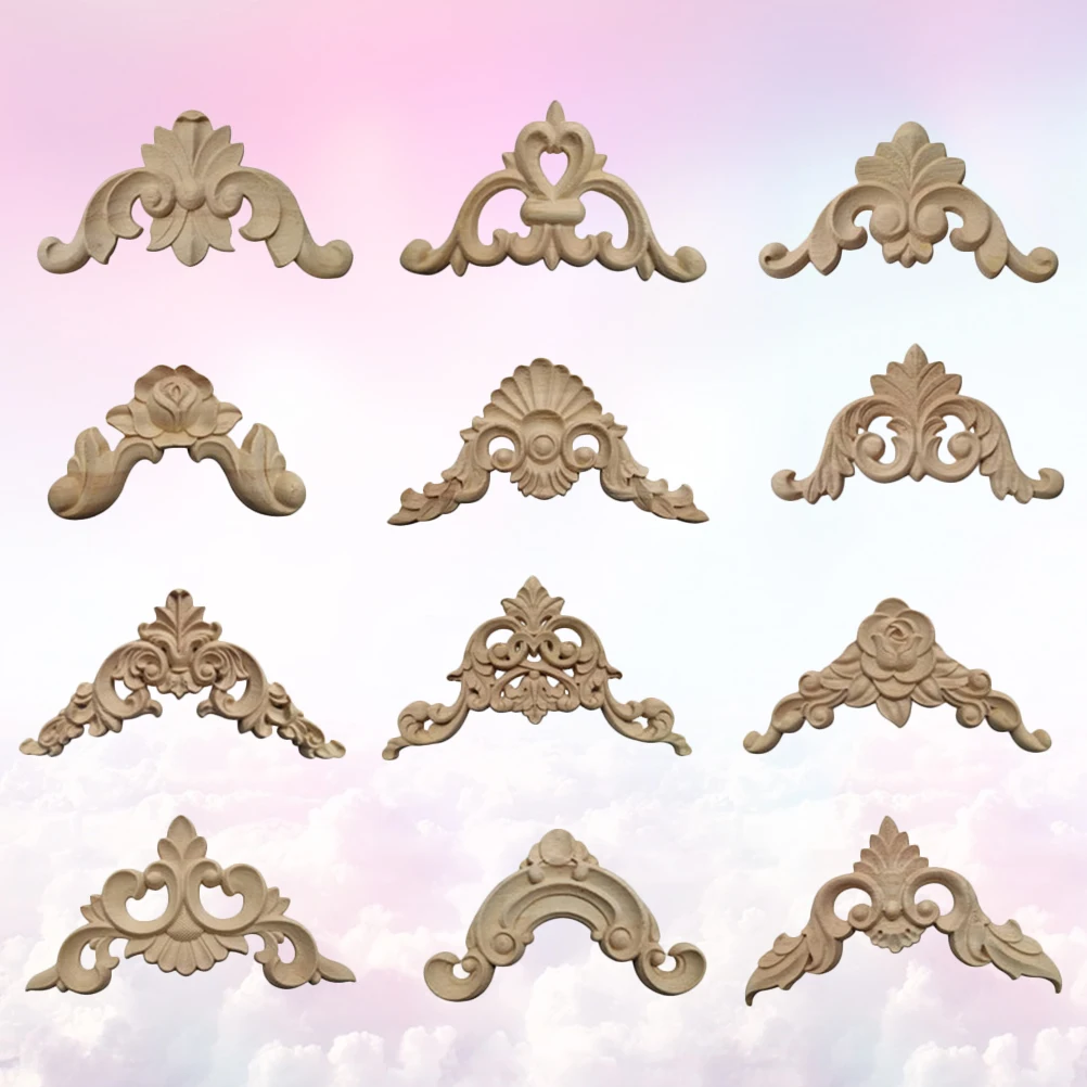 

12Pcs Wood Carved Corner Onlay Unpainted Solid Wood Applique Decoration for Door Cabinet Mirror Window DIY Paint European Style