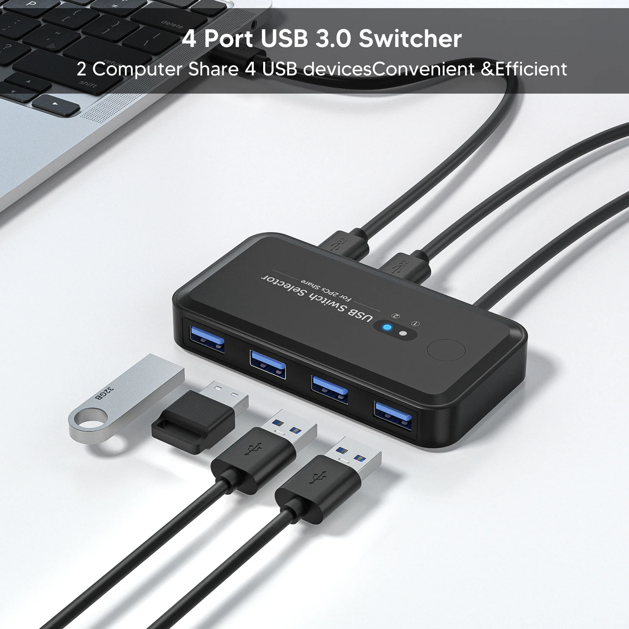 4-Port USB 3.0 KVM Docking Station Switch Printer Sharing Device USB Splitter Network Adapter for PCs or Mainframes
