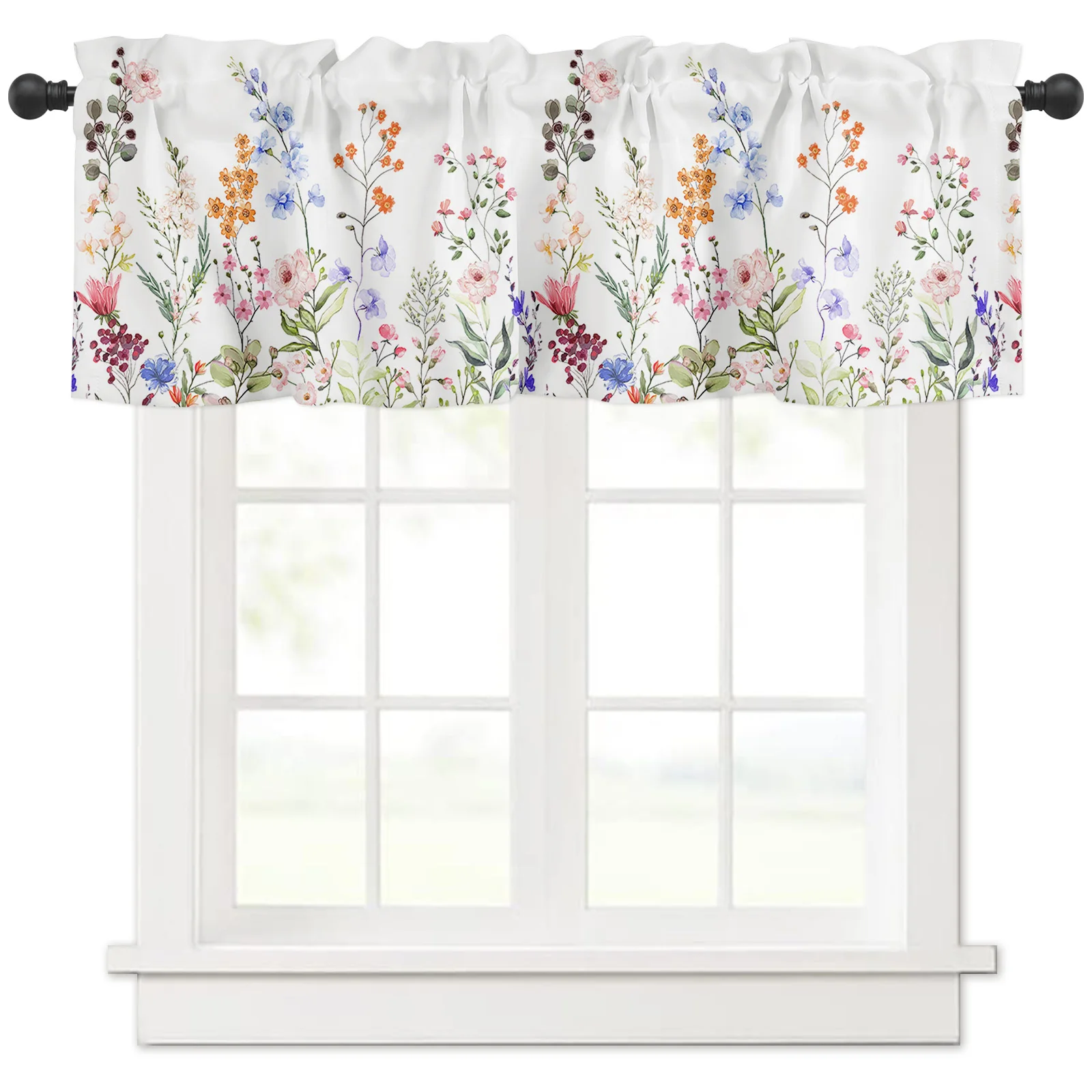 ZEDLIYU Valances for Windows Kitchen Living Room Small Window Valance Vintage Floral Spring Watercolor 1 Panel, 42 x 12 Inch