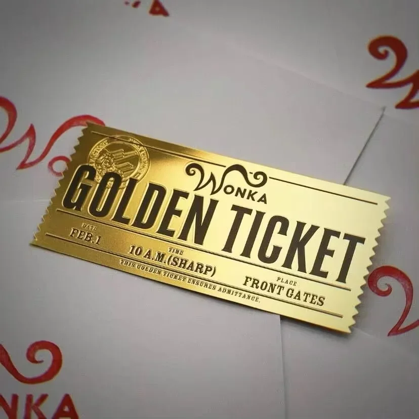 Wonka Charlie Chocolate Golden Ticket Gold Foil Ticket Original Size 18*8Cm Chocolate Gold Card Valentine's Day Gift