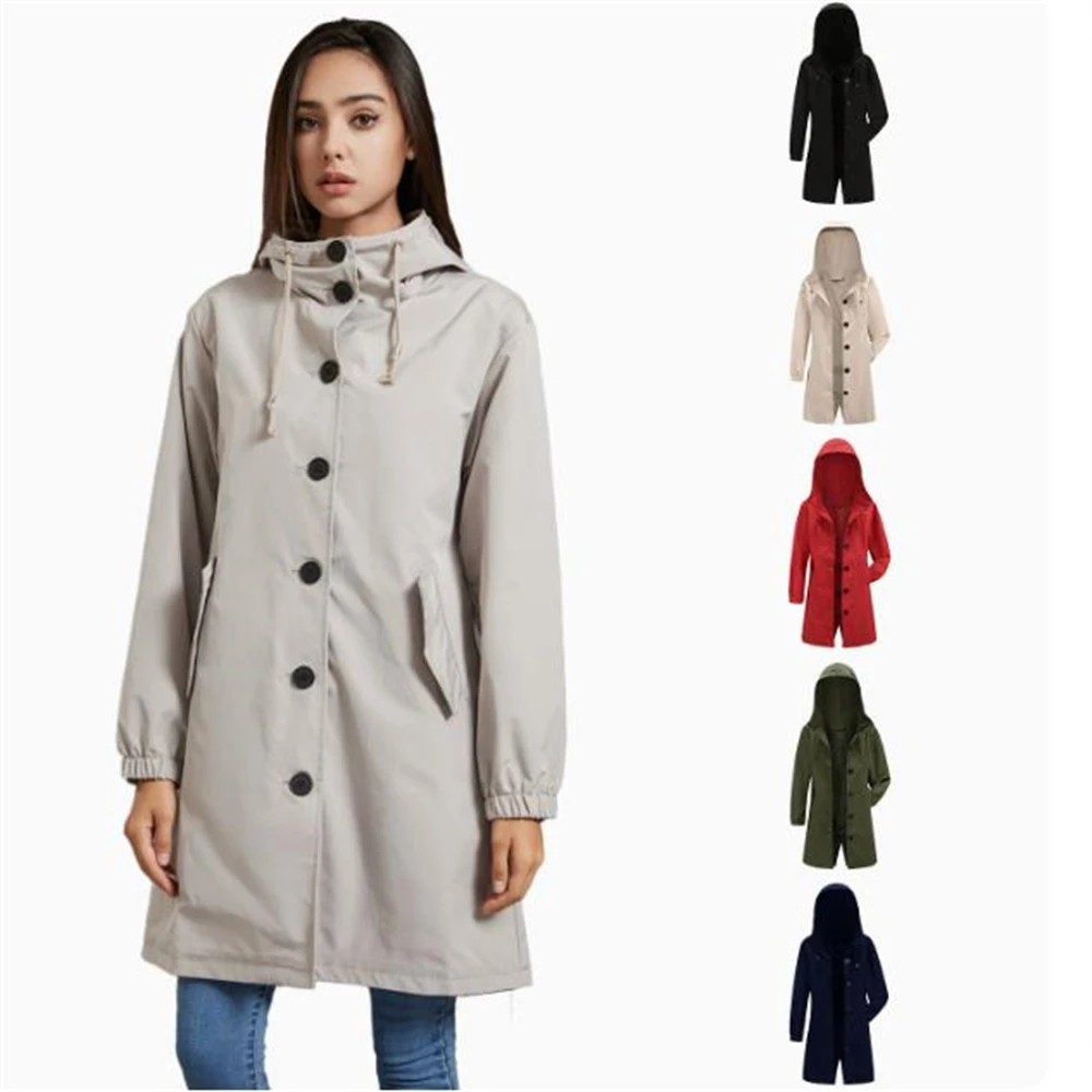 

Женский осенне-зимний новый водонепроницаемый плащ с капюшоном, женская повседневная длинная куртка, женская уличная ветровка, женская