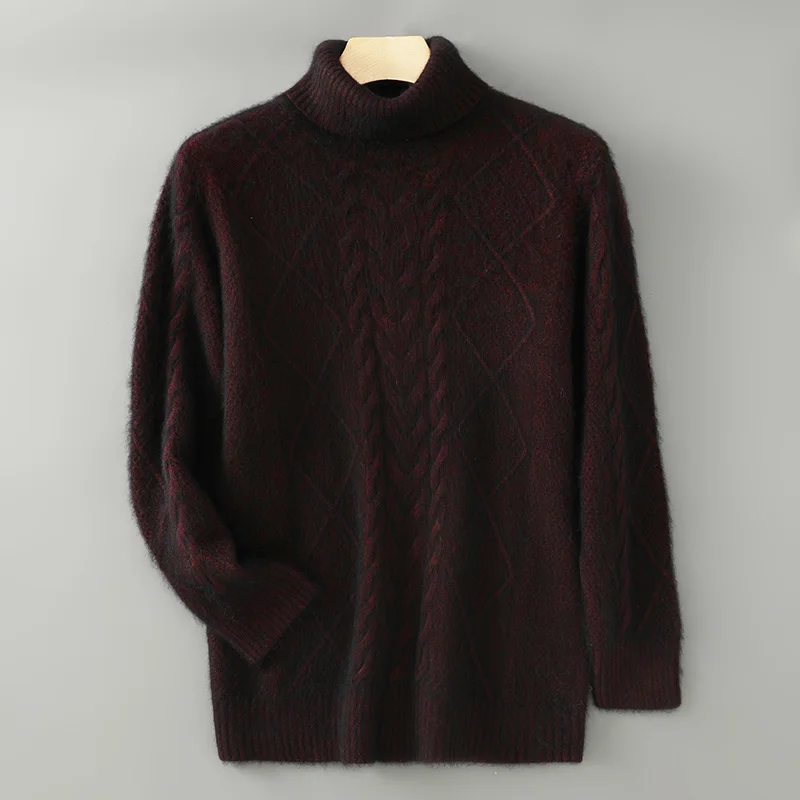 

High Lapel 100% Pure Mink Shirt High Neck Solid Color Pullover Thickened Sweater Casual Business Knitted Sweater