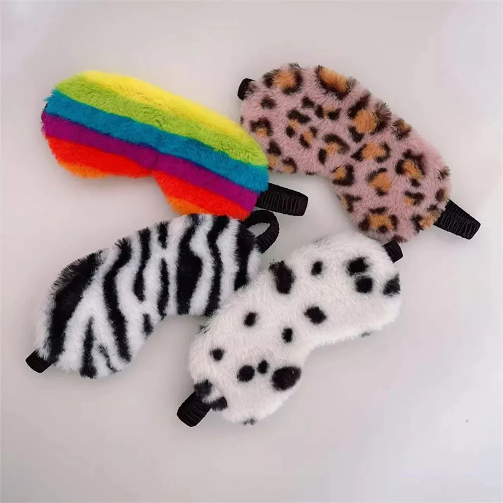 Plush Sleeping Eye Mask Colorful Leopard Print Rainbow Plush Eye Mask Lightproof Night Dream Sleep Eye Patches 1PC Eye Covers