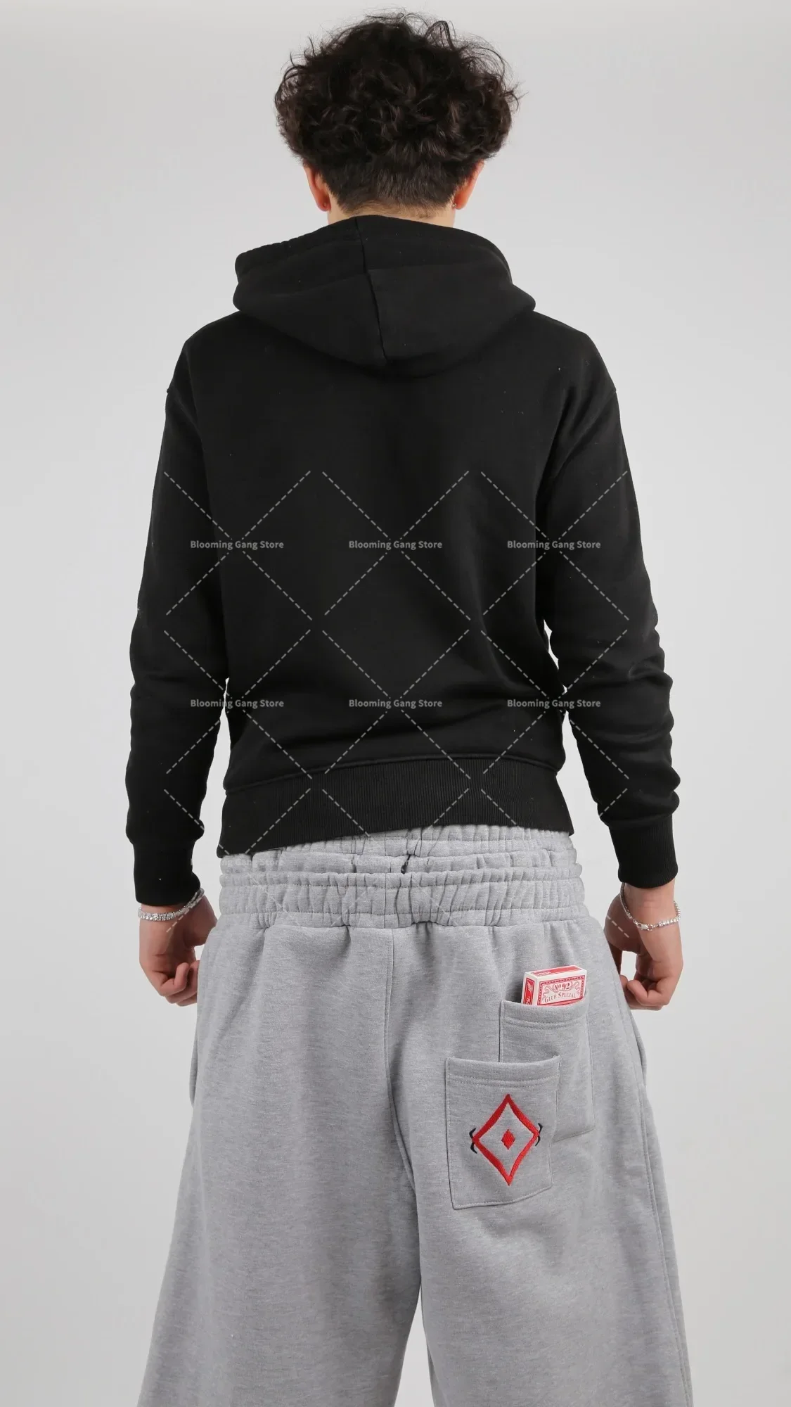 

Poker Man Pants Square Peach Heart Embroidery Elastic Rope Trousers Red Love Gray Pants American Style New Hip-Hop Street Wear