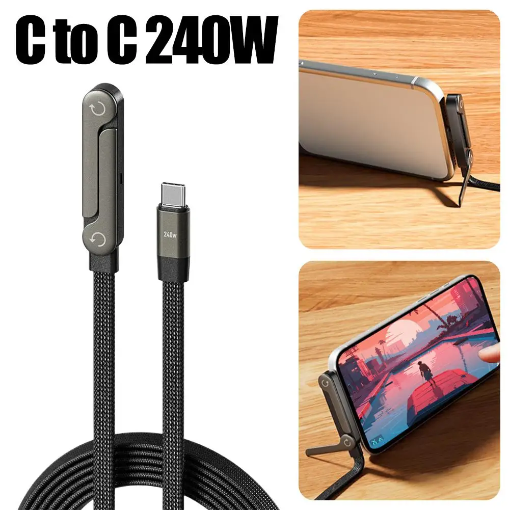 

240W Ultra Fast Charging Cable with Telescopic Phone Stand 90 Degree Angled Connector 150cm Braided Polyester Multi Tasking