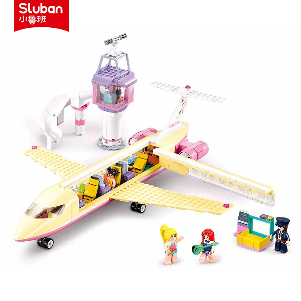 

Sluban Building Block Toys Girls Dream Pink B1166 Holiday Plane 384PCS Airliner Bricks Compatbile With Leading Brands