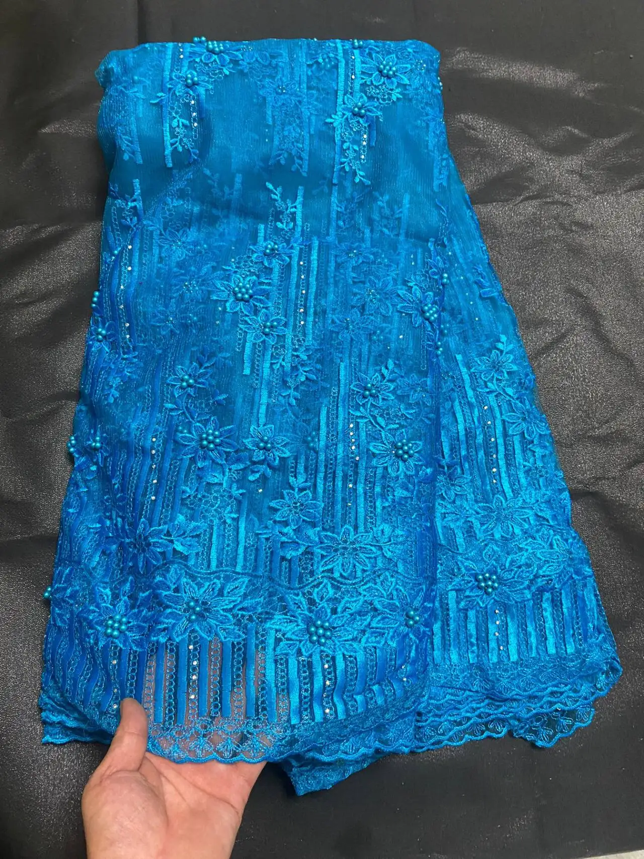 French Lace Embrodery Mesh Lace Sky Blue African Tulle Lace Fabric For Women Dress Nigerian Lace Sewing Material 5 yards