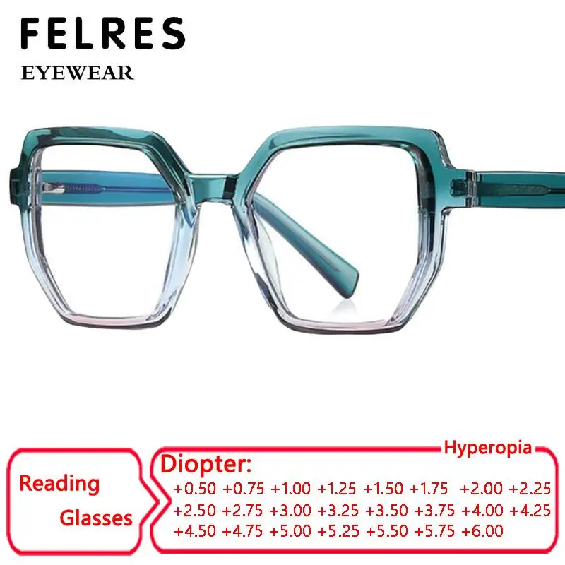 

Personality Trendy Gradient Green Reading Glasses Women Brand Designer Tr90 Blue Light Glasses Vintage Square Eyewear Frames