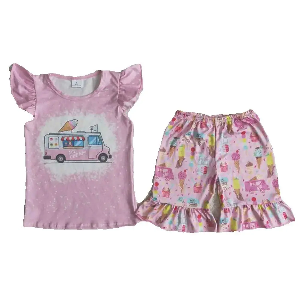 

Pink Car Back to School Shorts Set Girls Summer Solid Color Cotton Pants Set