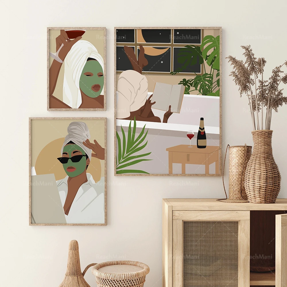 black girl, black girl wine lover gifts, high heels, girl in the bathtub, elegant woman, abstract art, black girl poster, boho