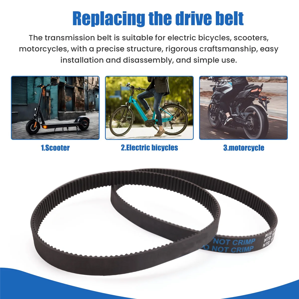 3Pcs 3M-384-12 Drive Belt for Electric Bike E-Bike Scooter