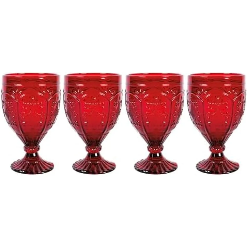 

Элегантные красные стеклянные бокалы, набор из четырех предметов