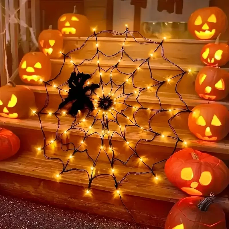 Halloween LED String Light Spider Web Ghost Festival Atmosphere Light for Haunted House Party Decoration Colorful Lighting