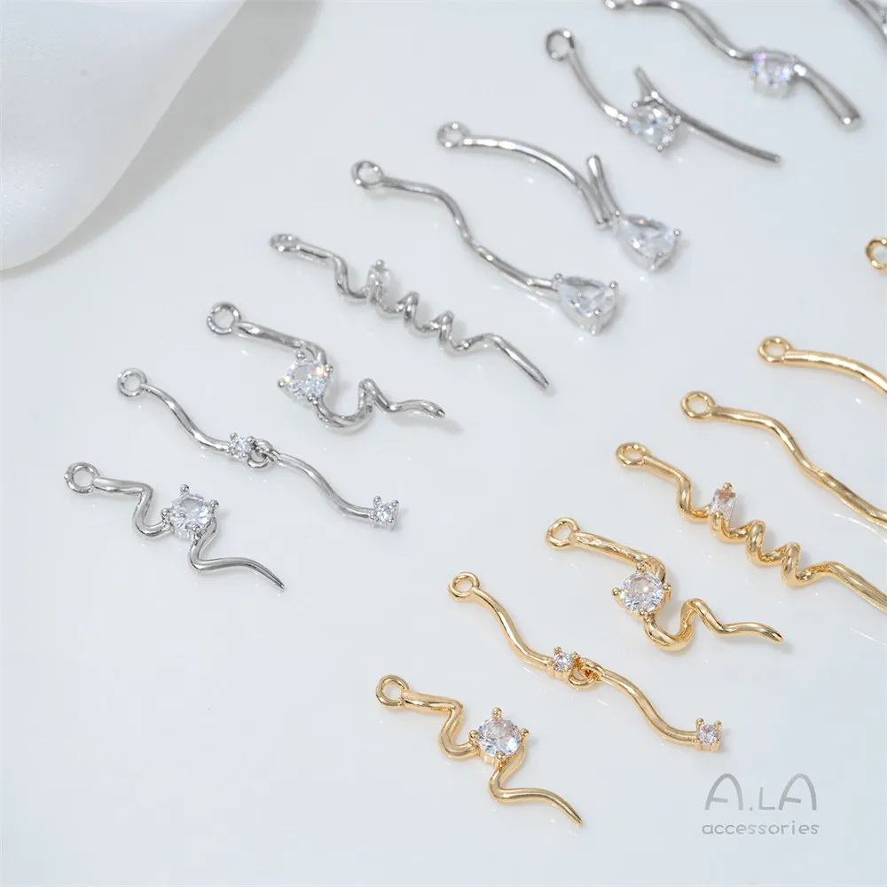 

14K Gold-plated Zirconium Wound Snake-tail Pendant Accessory, Handcrafted Beaded Pearl Necklace, Diy Earrings Pendant