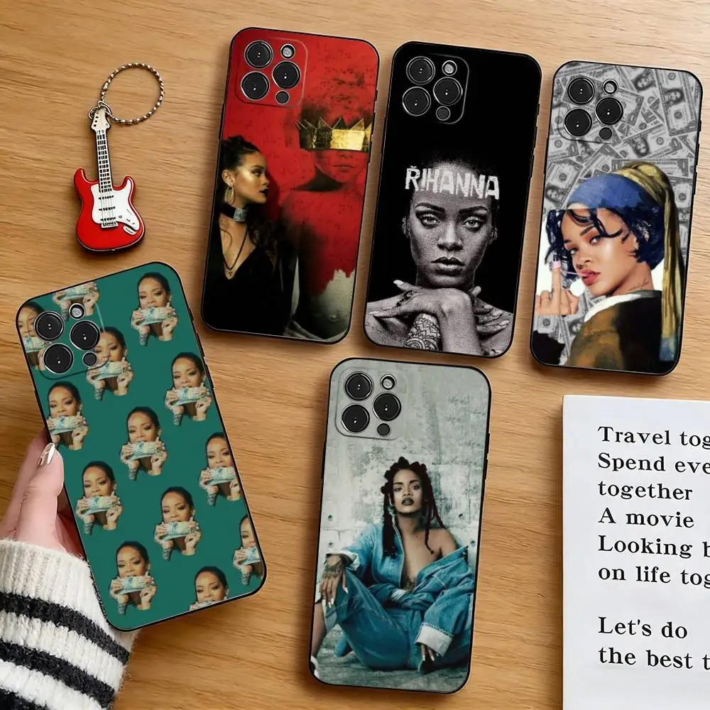 

R-Rihanna S-Singer Phone Case For iPhone 17,16,15,14,13,12,11 Plus,Pro Max,XS,Soft Silicone Black Cover