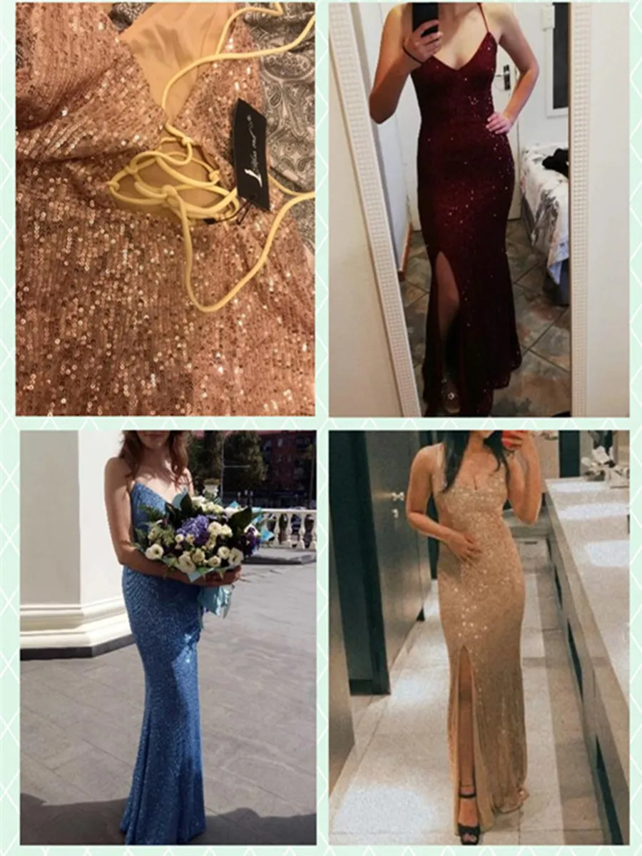 Missord Shiny paillettes Spaghetti Strap Backless Split abiti da sera Cocktail Party Sexy Maxi Dress da sala da ballo