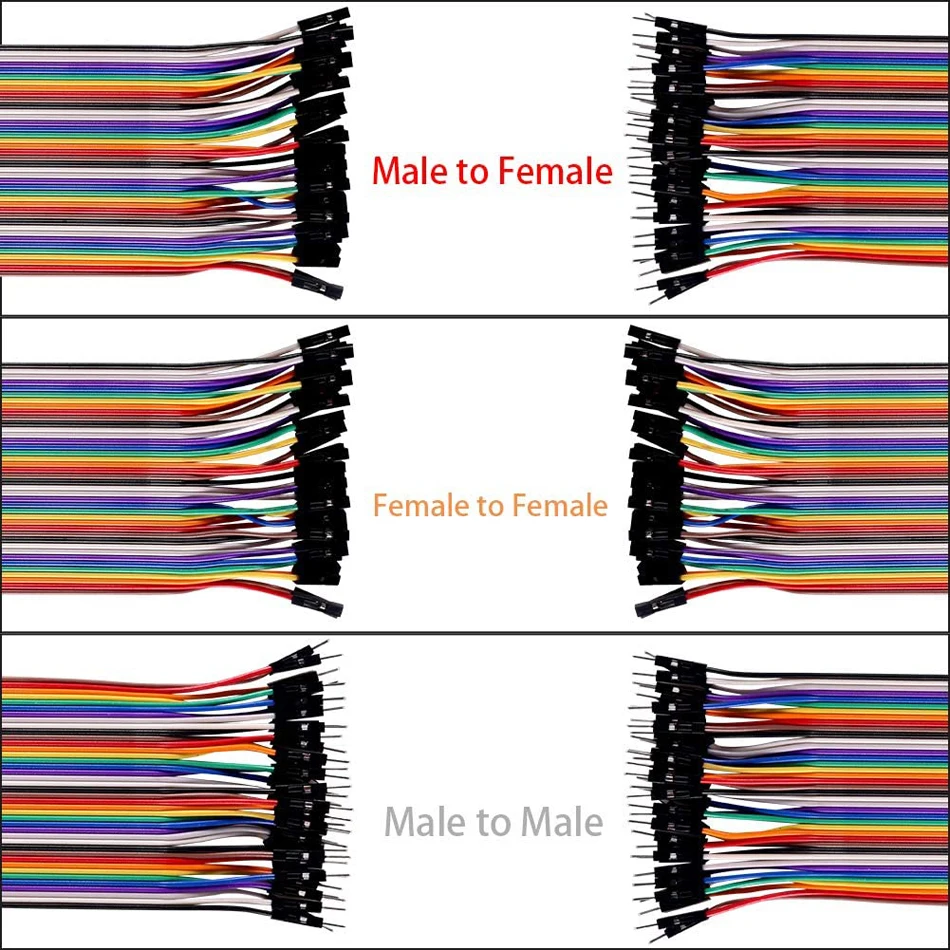다색 듀폰 와이어 40 핀 수-암, 40 핀 수-수, 40 핀 암-암 브레드보드 점퍼 리본 케이블, 120 개