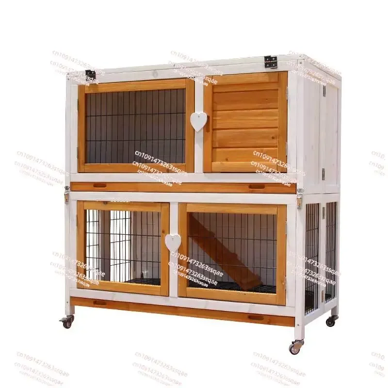 Rabbit cage Household rain and sun protection Outdoor rabbit house Double-storey villa Large rabbit supplies tray Pigeon cage