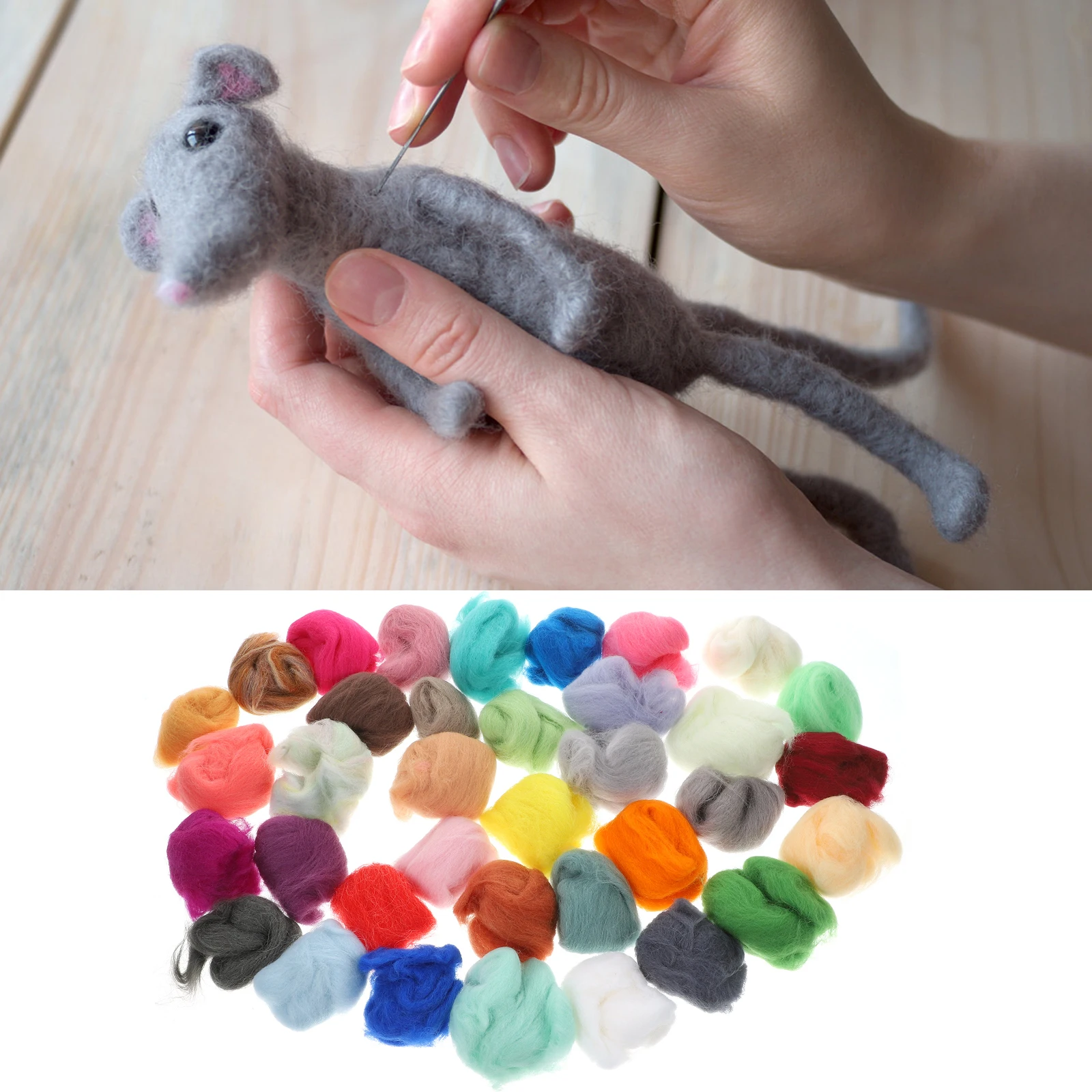 

36 Colors Wool Fiber Needle Felt Material Bag 3g per Color Soft Crafts Felting Supplies Kit Reusable Pouches Needle Wet Felt