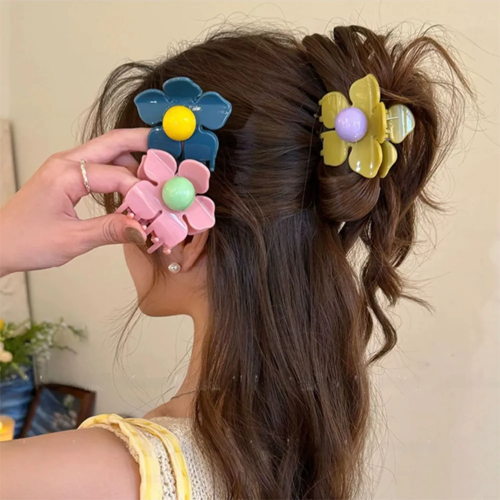 

Hairpin Flower Hair Claw Geometry Ponytail Holder Hair Crab Clip Plastic Korean Style Headwear Plastic Shark Clip Streetwear