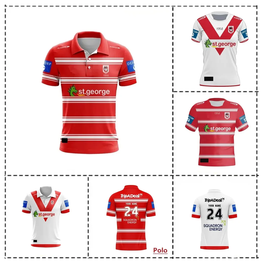 2024 St George illawara Dragons Home / Away/Polo/canotta Rugby Jersey-taglia uomo: S-5XL (stampa numero nome personalizzato)