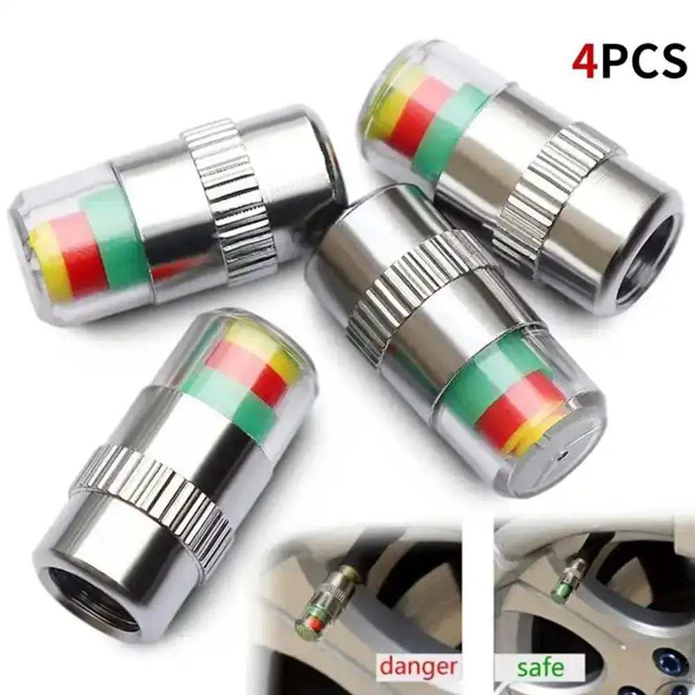 4pcs Car Tire Pressure Indicator Tire Pressure Gauge Indicator Alert Monitoring Valve Cap Sensor External Valve Detection