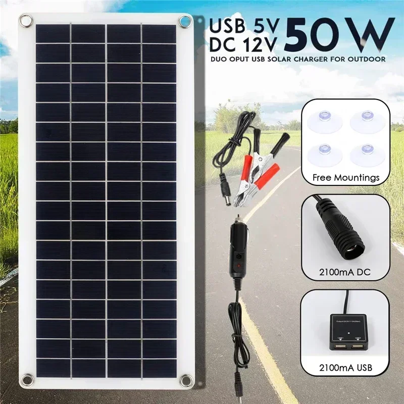 

BMAD 50W Solar Panel 12V Monocrystalline USB Power Portable Outdoor Solar Cell Car Ship Camping Hiking Travel Phone Charger