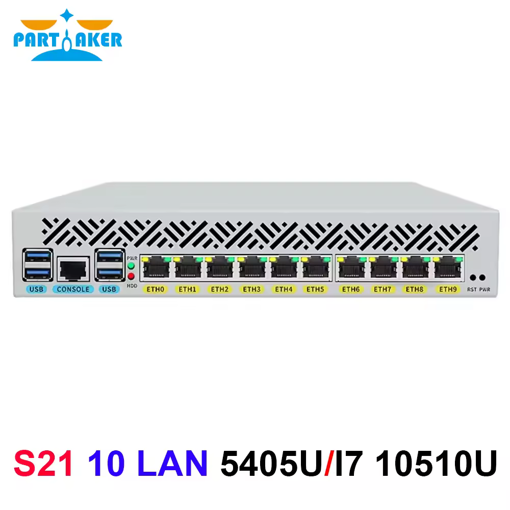 Partaker Firewall Appliance Intel 5405U 10th Isabel i7 Spring10U 10 x i210 Lan touristes HD-MI DDR4 RAM Support Ros UbunaryLinux OPNsense