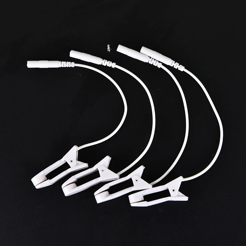 New#2Pcs Electrode Ear Clips 2.0mm Ear Pain Relief Clip Tens Electrode Lead Wire Connecting Cable