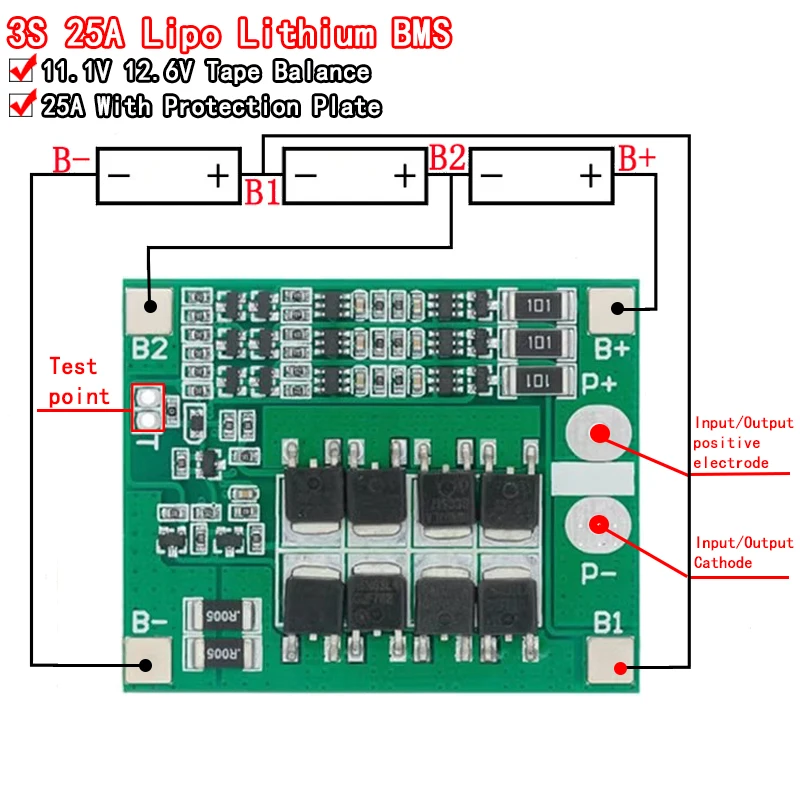 Защитная плата 3S 25A Li-Ion 18650 BMS PCM для батареи bms pcm с балансировкой для литий-ионного аккумулятора lipo