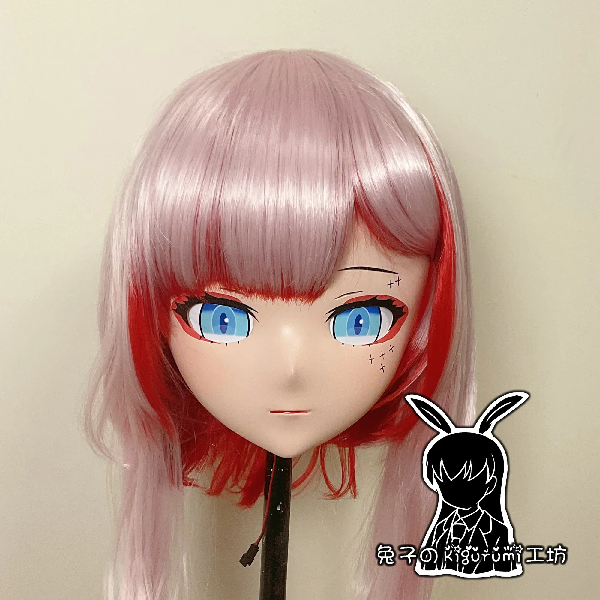 (A27) Custom Full Head Mask with Backshell Japan Cartoon Silicone Anime Kigurumi Cosplay Mask with Pink Red Wig