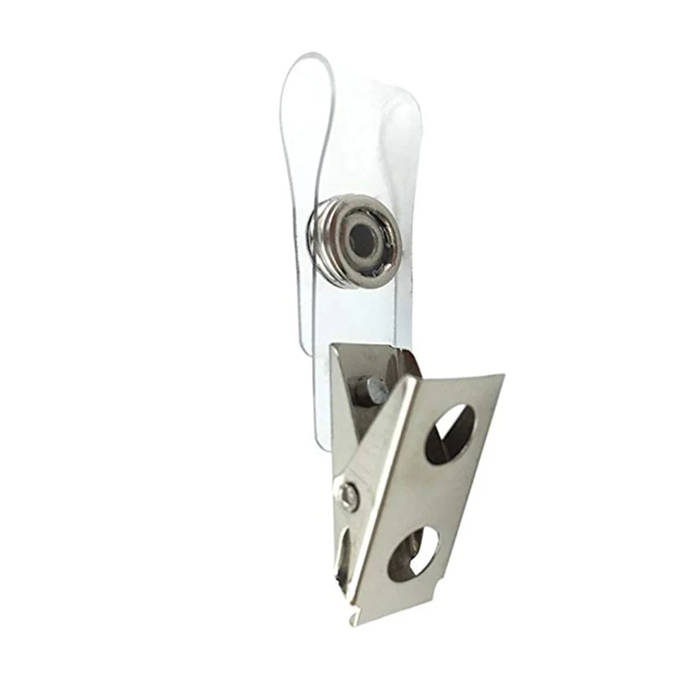 

100Pcs Id Badge Clips Metal Clear PVC Strap Tight Spring Snap Double Sided Hanging Clip for Trade Shows Schools Security Badge