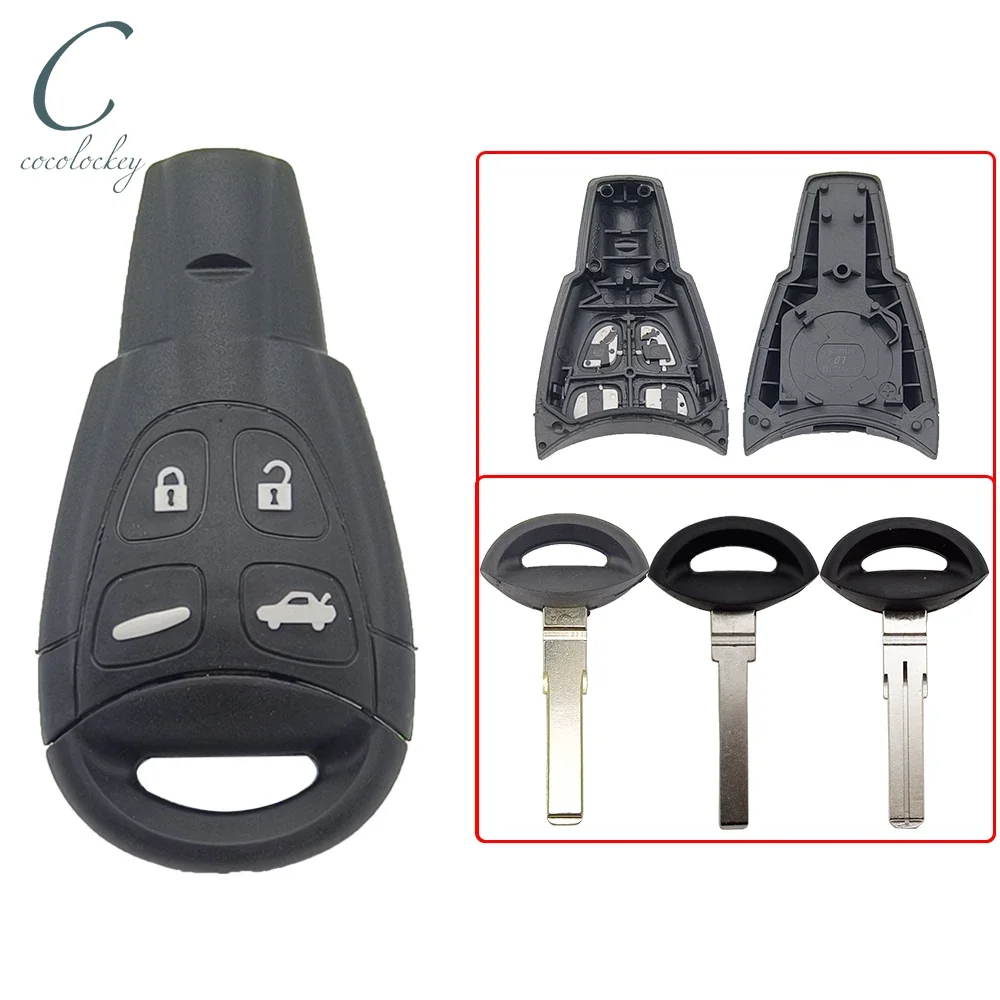 

Cocolockey Remote Key Shell Fob For Saab 9-3 93 Sport Sedan 2003-2009 4 Buttons Smart Car Keys Card with Uncut Blade Replacement