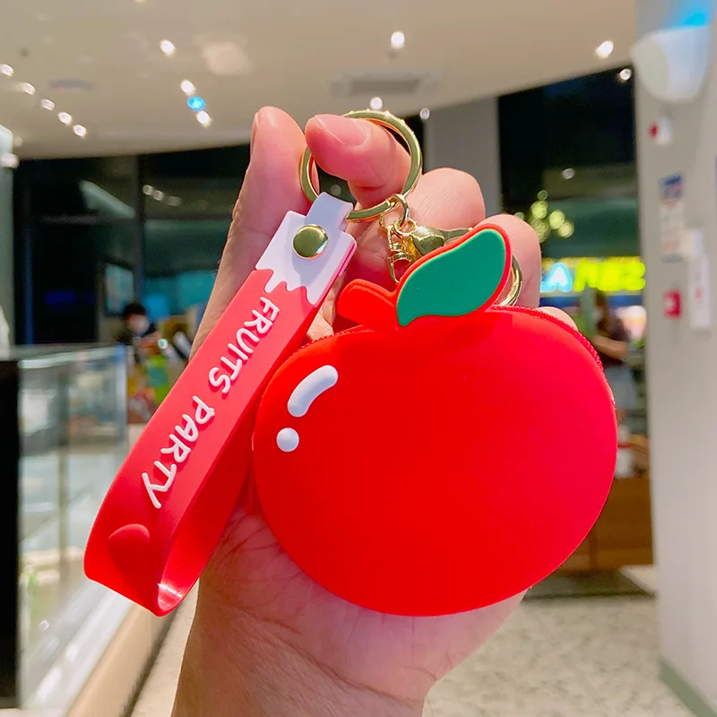 Cartoon Kawaii Fruit Series Silicone Coin Purse Creative Cute Portable Storage Bag Coin Purse Car Keychain Pendant Kids Gifts