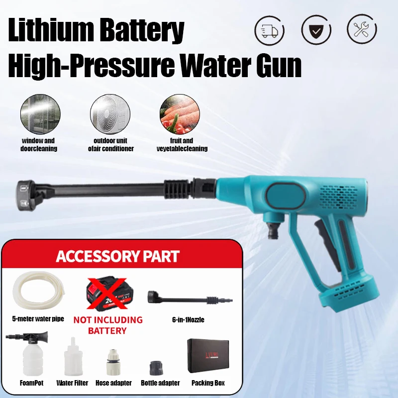 

LYUWO Electric High Pressure Washer Rechargeable Car Wash Gun Cordless Electric Water Gun Foam Machine for Makita 20V Battery