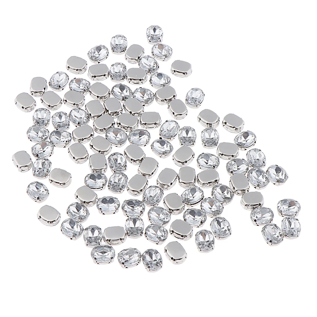 100x Sew On Crystals Rhinestones Diamantes Beads Craft DIY Decor