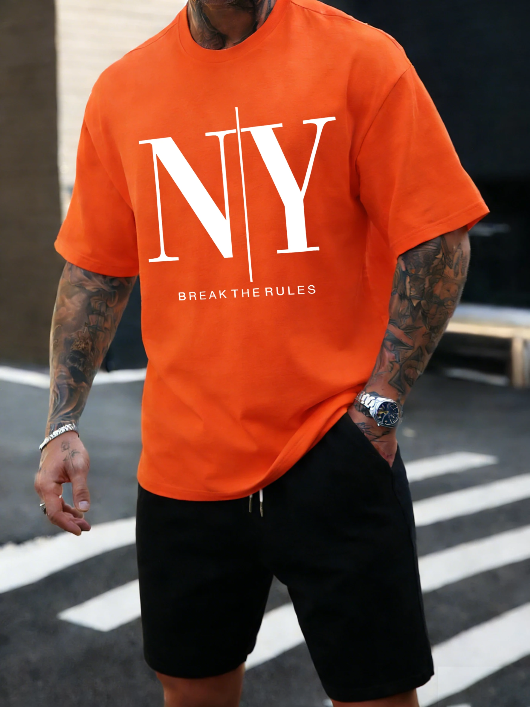 New York Break The Rules T-Shirt für Herren, Sommer-All-Match-T-Shirt, O-Ausschnitt, modisch, kurzärmelig, Baumwolle, locker, Unisex, farbige T-Shirts
