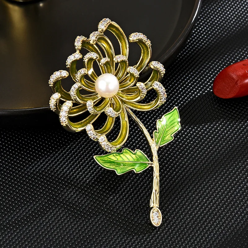 Fancy Zircon Geo Glass Floral Brooch Pin for Women Designer Jewelry Vintage Exquisite Chest Flower High-end Clothing Accessories