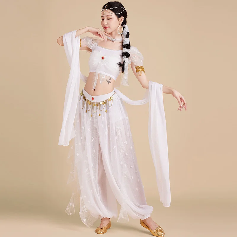 Witte Bollywood Jasmijn Cosplay Festival Arabische Prinses Kostuum Arabisch Kostuum Christelijke Dansen Borduren Feest Indiaanse Outfits