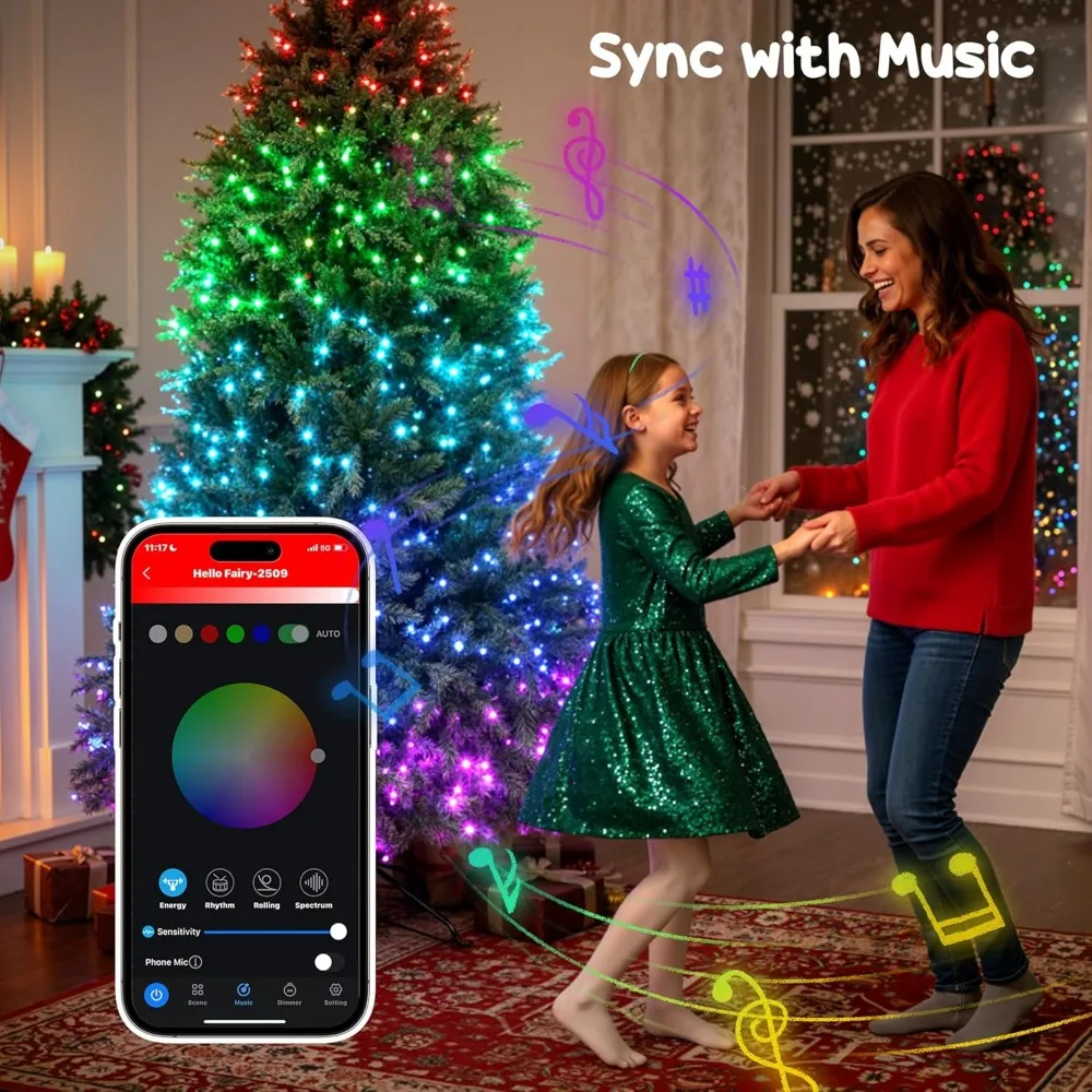 شجرة عيد الميلاد الذكية بطول 9 أقدام مع مصابيح LED قابلة للتعتيم RGB والتطبيق وجهاز التحكم عن بعد، وإضاءة كاملة الطيف، وتصميم مفصلي واسع #6