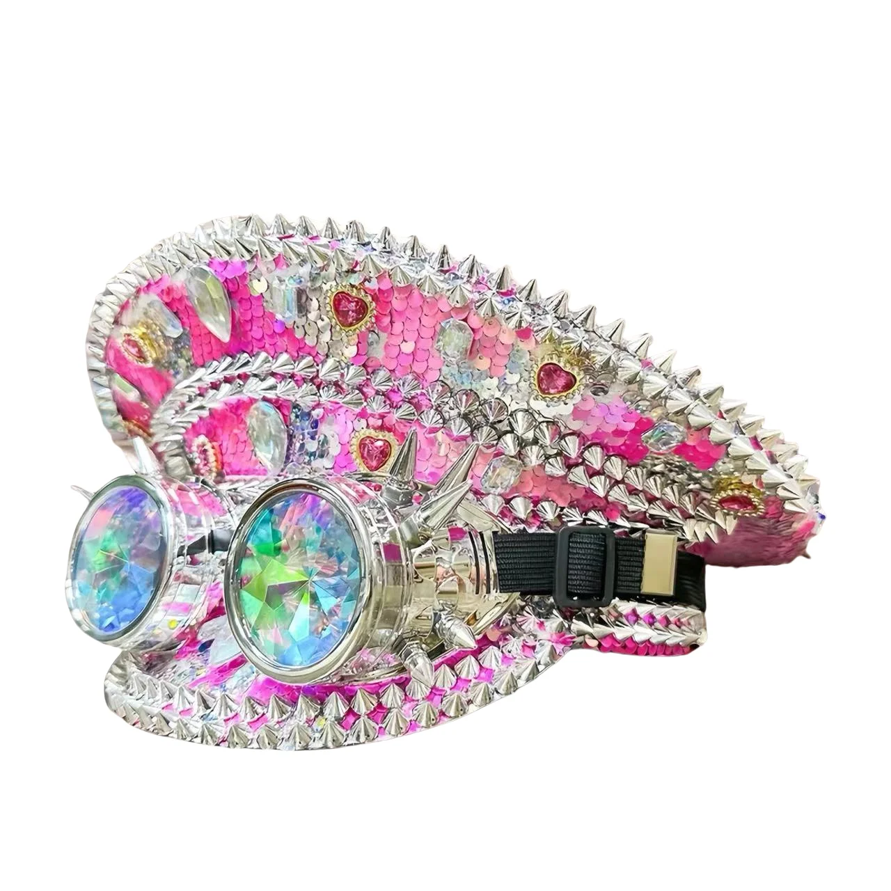 

HongLuan Steampunk Captain Hat Rhinestone for Burningman Festival Woman with Goggles, Vintage Military Assessories & Cap for Man