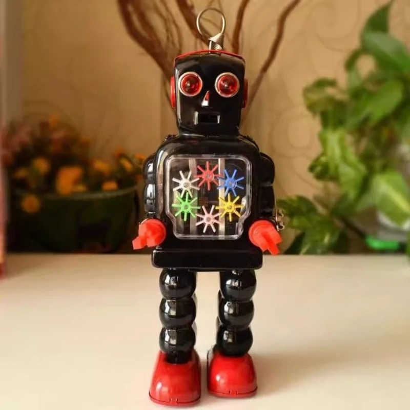 Jouet à remonter classique rétro en métal, Robot à roue haute, mécanisme d'engrenage en étain, ornements parfaits, cadeau d'anniversaire pour enfants