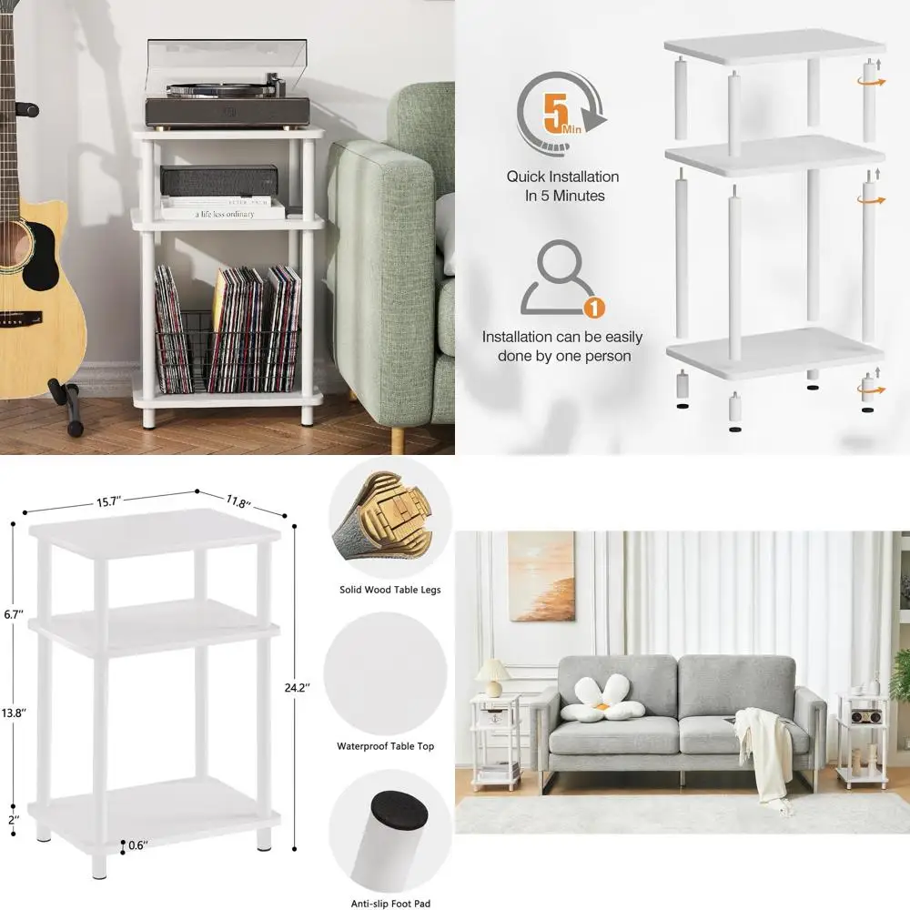 

3-Tier Wooden Side Table with Storage Shelf, Suitable for Small Spaces, Easy Assembly, White Finish