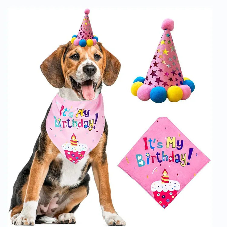 Pet  Decoration Set Dog Bandana Hat Tie Balloons Dog Birthday Banners  Supplies