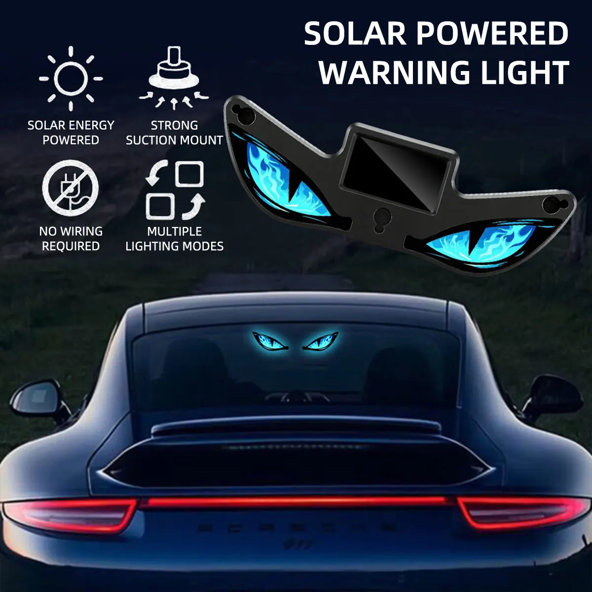 Solar Powered Car Neon Light Wireless Cool DEMON EYE Led Ambient Light Suction Cup USB Rechargeable Atmosphere Breathing Lamp