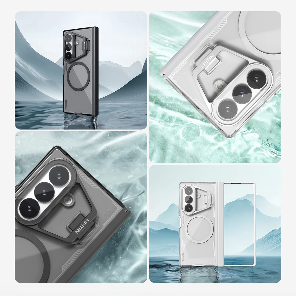 NILLKIN for Samsung Galaxy Z Fold 8 Ultra MagSafe Clear Case Anti-Yellow Aluminum Lens Kickstand Shockproof PC Hard Cover
