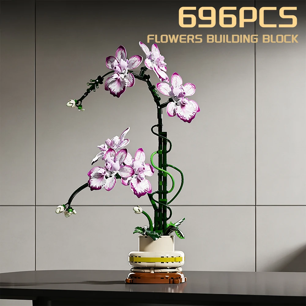 Dia dos namorados aniversário borboleta orquídea buquê tijolos presente para crianças meninas 696 pçs diy montagem brinquedo mesa decoração de flores novo
